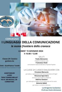 Convegno “I linguaggi della comunicazione: le nuove frontiere della cronaca”. Gli studenti dialogano congiornalisti, caporedattori e conduttori televisivi. 15/01/2024