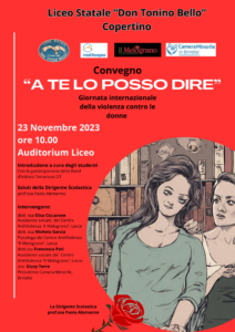 Convegno “A te lo posso dire”, voci di donne, con le donne. Giornata mondiale contro la violenza sulle donne con il coinvolgimento del centro anti-violenza “Il Melograno” e della Presidente della Camera Minorile di Brindisi.